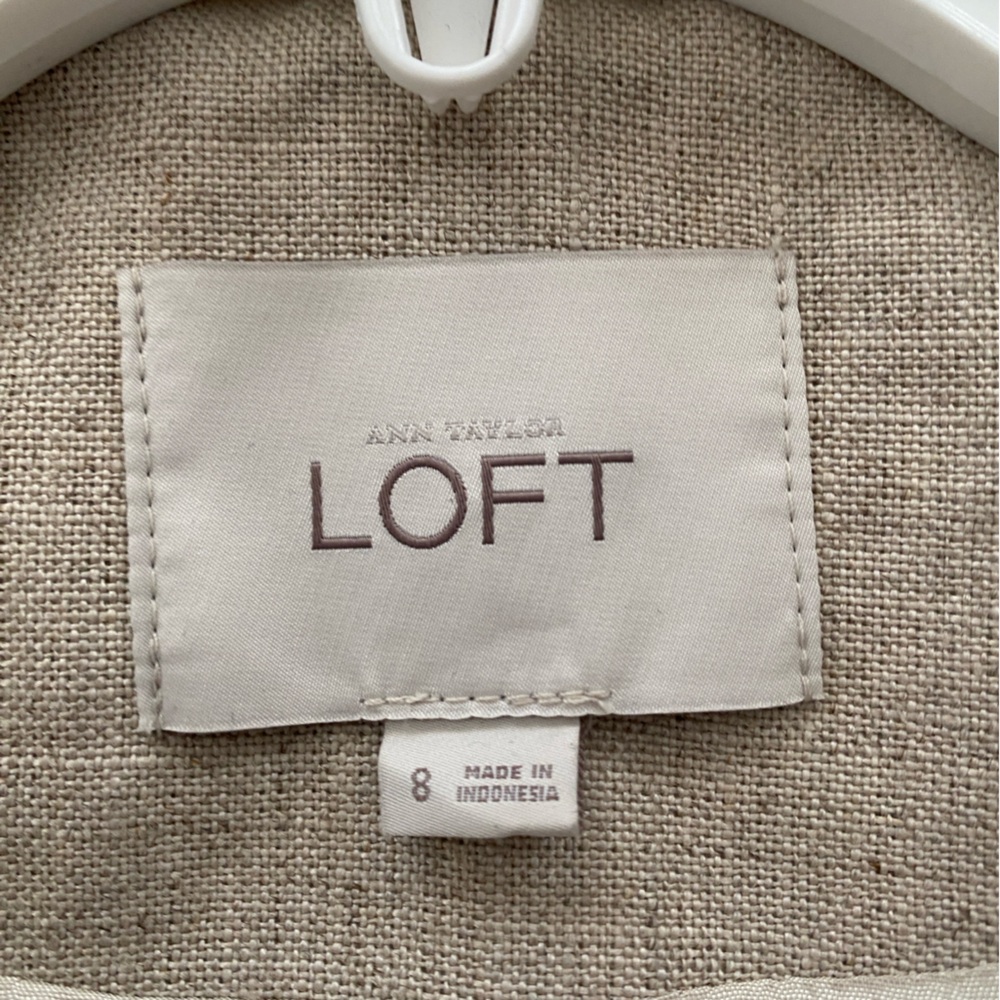 LOFT Ann Taylor LINEN Safari Blazer Size 8 Tan wBelt like new - Picture 3 of 13